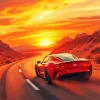 Car Driving Into Sunset Diamond Painting