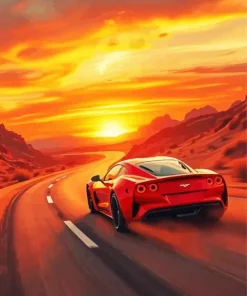 Car Driving Into Sunset Diamond Painting