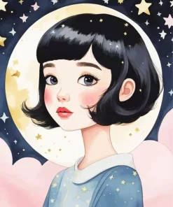 Cartoon Black Hair Girl Diamond Painting