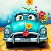 Cartoon Car With Flowers Diamond Painting