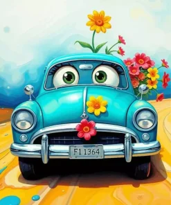 Cartoon Car With Flowers Diamond Painting