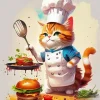 Cartoon Cat Chef Cooking Diamond Painting