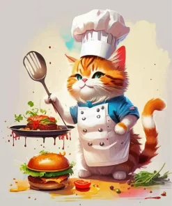 Cartoon Cat Chef Cooking Diamond Painting