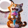 Cartoon Cat Eating Ice Cream Diamond Painting