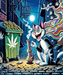Cartoon Cat Smoking Diamond Painting
