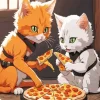 Cartoon Cats Eating Pizza Diamond Painting