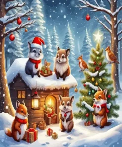 Cartoon Christmas Animals Diamond Painting