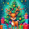 Cartoon Christmas Tree And Reindeer Diamond Painting