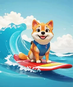 Cartoon Dog Surfing Diamond Painting