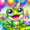 Cartoon Frog On A Lily Pad Birthday Diamond Painting