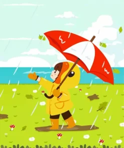 Cartoon Girl Holding Umbrella Diamond Painting