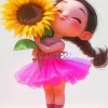 Cartoon Girl With Sunflower Diamond Painting