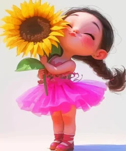 Cartoon Girl With Sunflower Diamond Painting