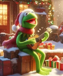 Cartoon Kermit Playing Guitar Diamond Painting