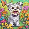 Cartoon Morkie Dog And Flowers Diamond Painting