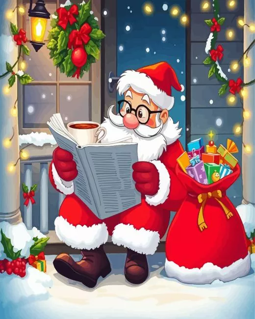 cartoon santa reading news Diamond Paintings Cartoon Santa Reading News Diamond Painting