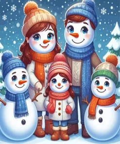 Cartoon Snowman Family Diamond Painting