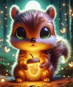 Cartoon Squirrel With Big Eyes Holding Acorn Diamond Painting