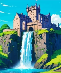Castle And Waterfall Diamond Painting