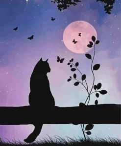 Cat And Butterflies Silhouette Diamond Painting