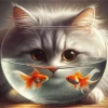 Cat And Fish Bowl Diamond Painting