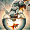 Cat And Goldfish Art Diamond Painting