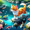 Cat And Koi Fish Diamond Painting