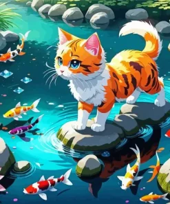 Cat And Koi Fish Diamond Painting