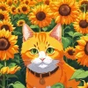Cat And Sunflowers Field Diamond Painting