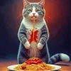 Cat Eating Spaghetti Diamond Painting