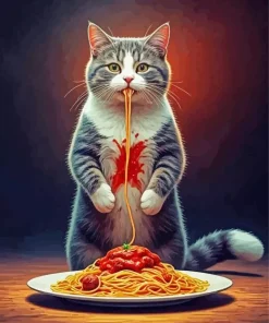 Cat Eating Spaghetti Diamond Painting