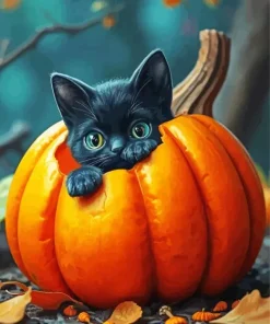 Cat Hiding In A Pumpkin Diamond Painting