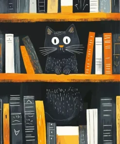Cat In Bookcase Diamond Painting