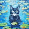 Cat In Lily Pads Pond Diamond Painting
