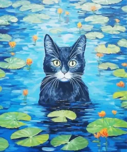 Cat In Lily Pads Pond Diamond Painting