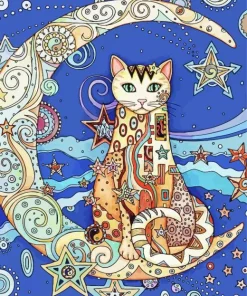 Cat In The Moon Art Diamond Painting
