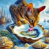 Cat Licking Oyster Diamond Painting