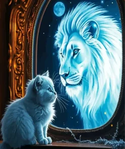 Cat Lion Mirror Reflection Diamond Painting