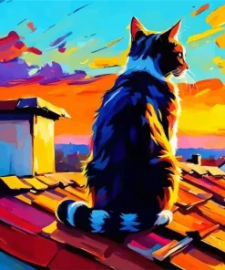 Cat Looking At Sunset Diamond Painting