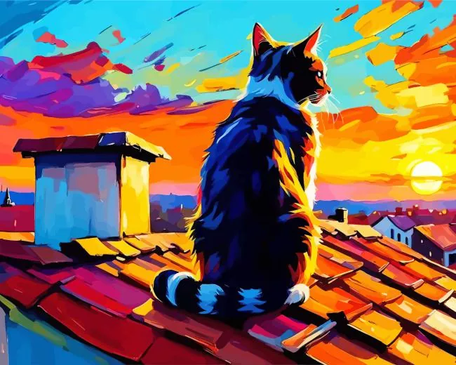 cat looking at sunset Diamond By Numbers Cat Looking At Sunset Diamond Painting