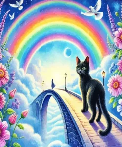 Cat Over The Rainbow Bridge Diamond Painting