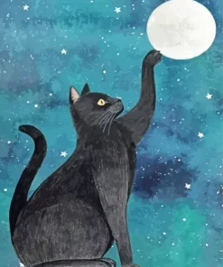 Cat Reaching For Moon Diamond Painting