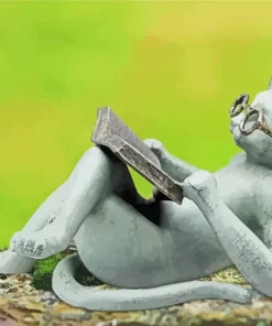 Cat Reading Book Statue Diamond Painting