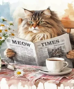 Cat Reading Newspaper Diamond Painting