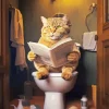 Cat Sitting On A Toilet Reading Newspaper Diamond Painting