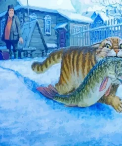 Cat Stealing Fish Diamond Painting