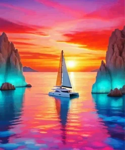 Catamaran Ship At Sunset Diamond Painting