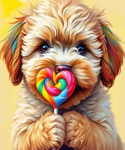 Cavoodle Puppy With Lollypop Diamond Painting
