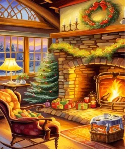 Chair By Fireplace Diamond Painting