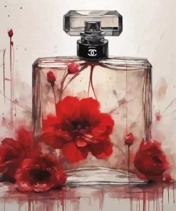 Chanel Bottle Red Flowers Art Diamond Painting